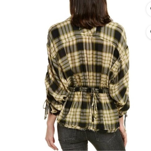 FREE PEOPLE PACIFIC DAWN PLAID SNAP RUCHED SLEEVE WOOL BLEND FLANNEL TOP S NWT - Picture 14 of 14